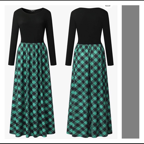 Plaid Long Sleeve Empire Waist Full Length Maxi Dress - Picture 3 of 5